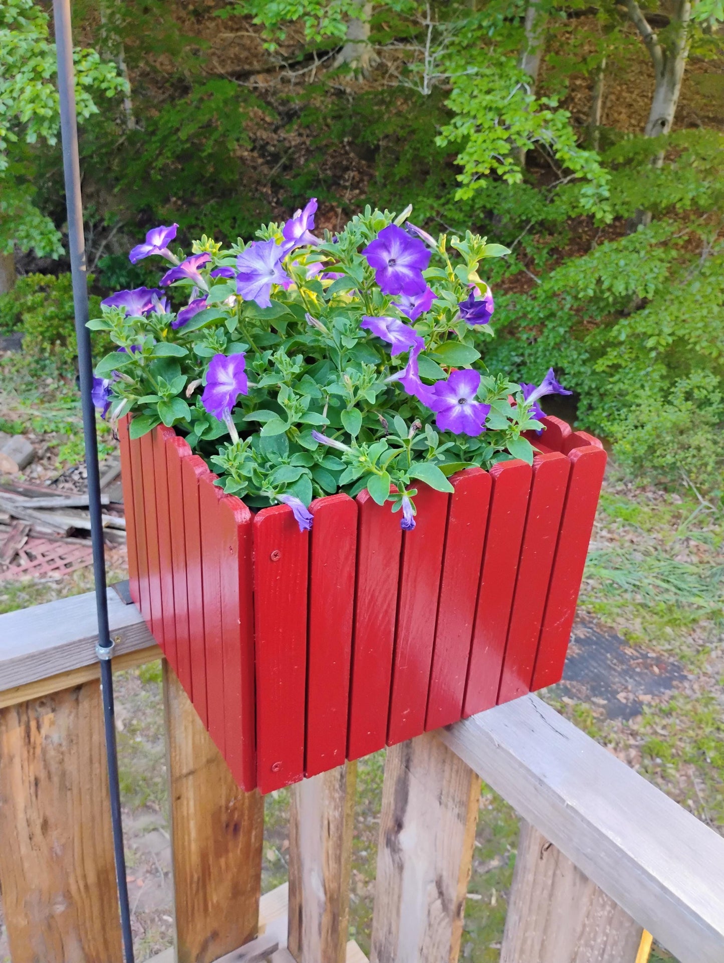 Planter wood 13"  Round top picket, tabletop or hang, recycled wood