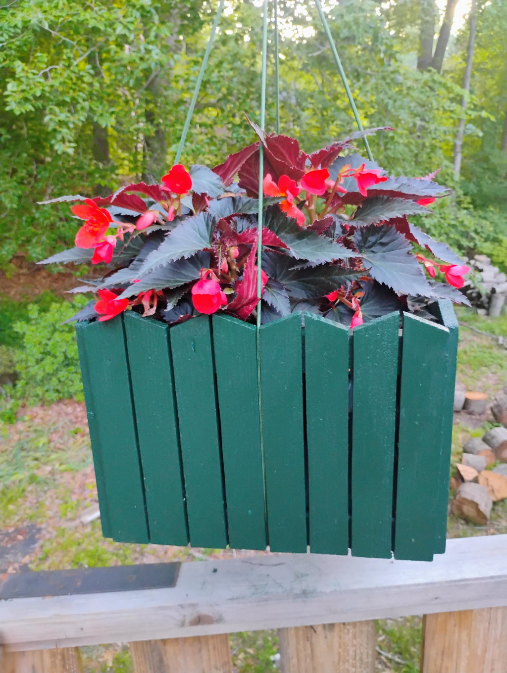 Planter wood 13" Angle  top picket, tabletop or hang, recycled wood