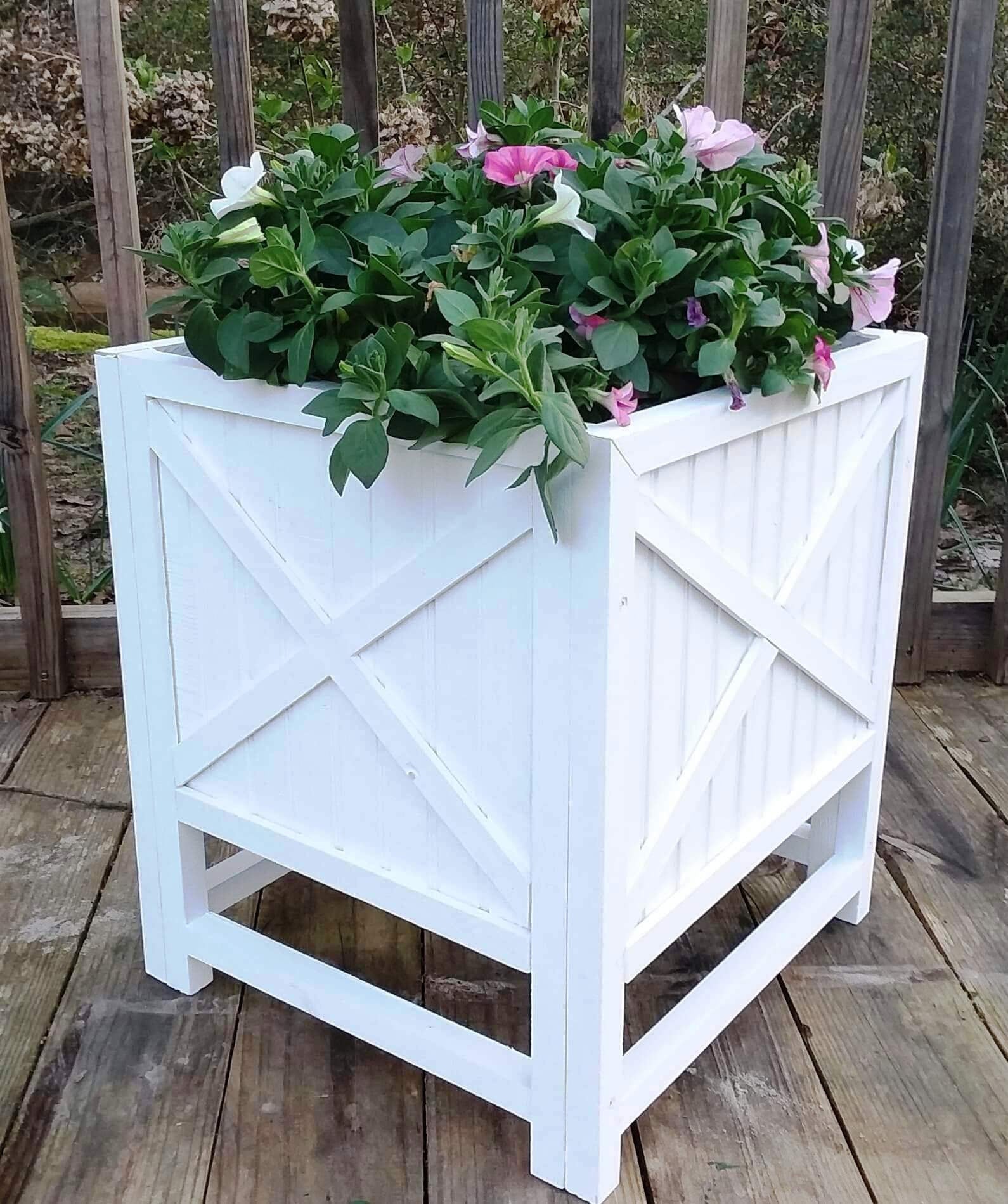 white wood box planters 20" Crossbuck Wooden Planter Box