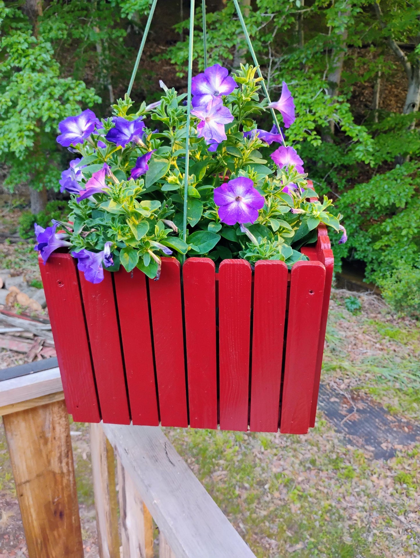 Planter wood 13"  Round top picket, tabletop or hang, recycled wood