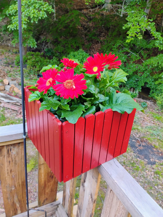 Planter wood 13"  Round top picket, tabletop or hang, recycled wood