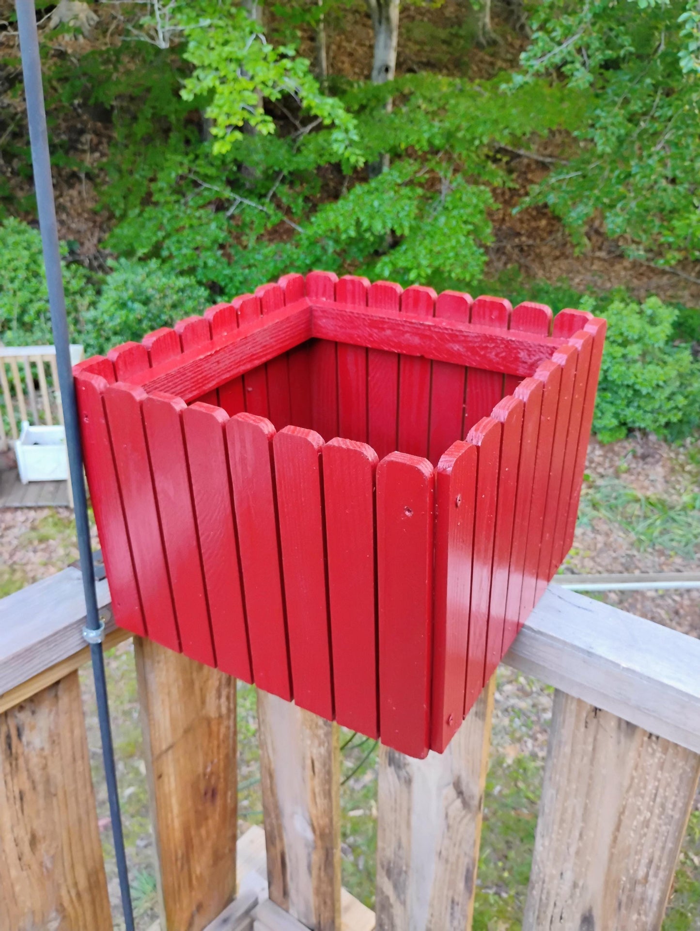 Planter wood 13"  Round top picket, tabletop or hang, recycled wood