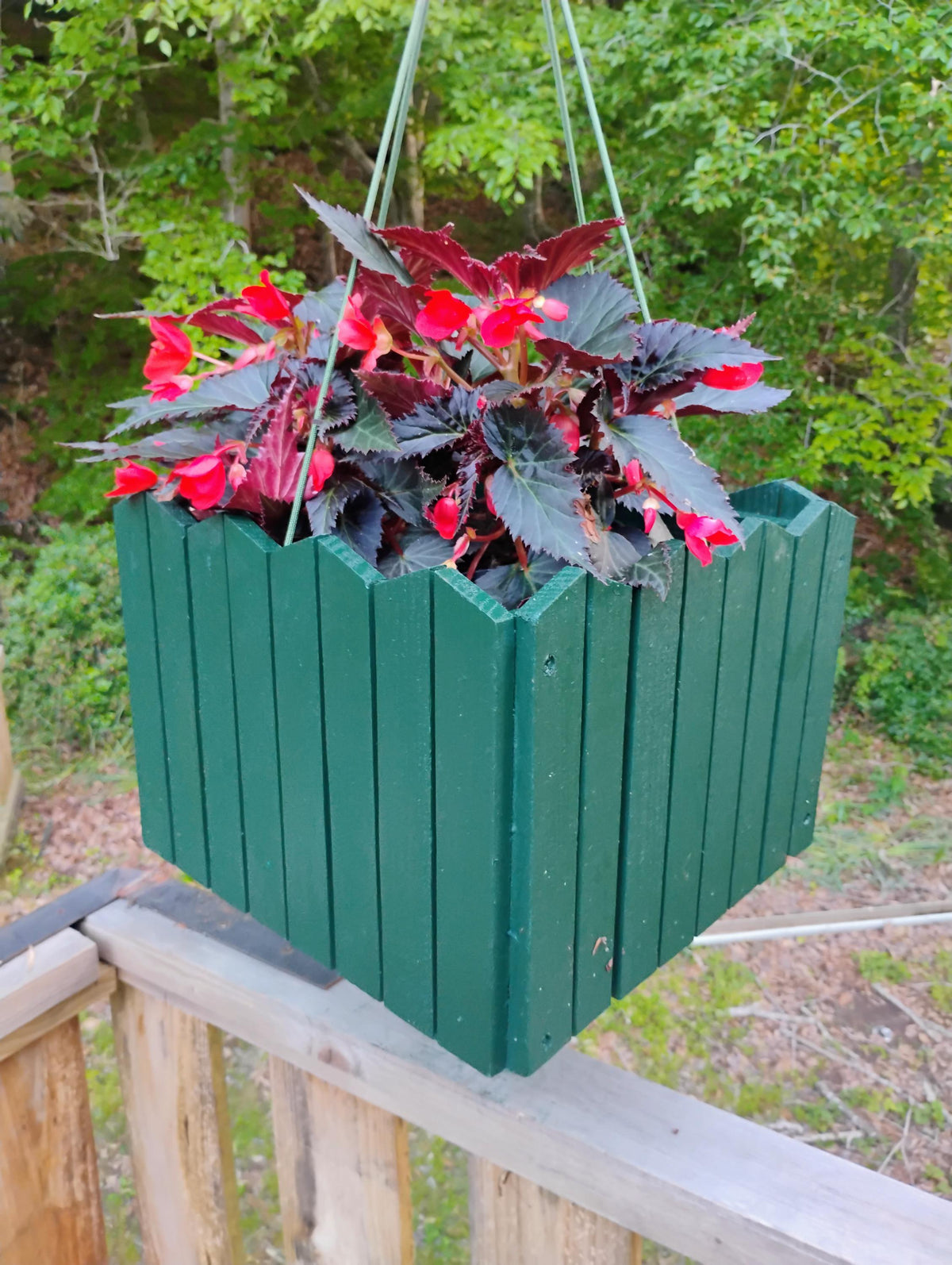 Planter wood 13" Angle  top picket, tabletop or hang, recycled wood