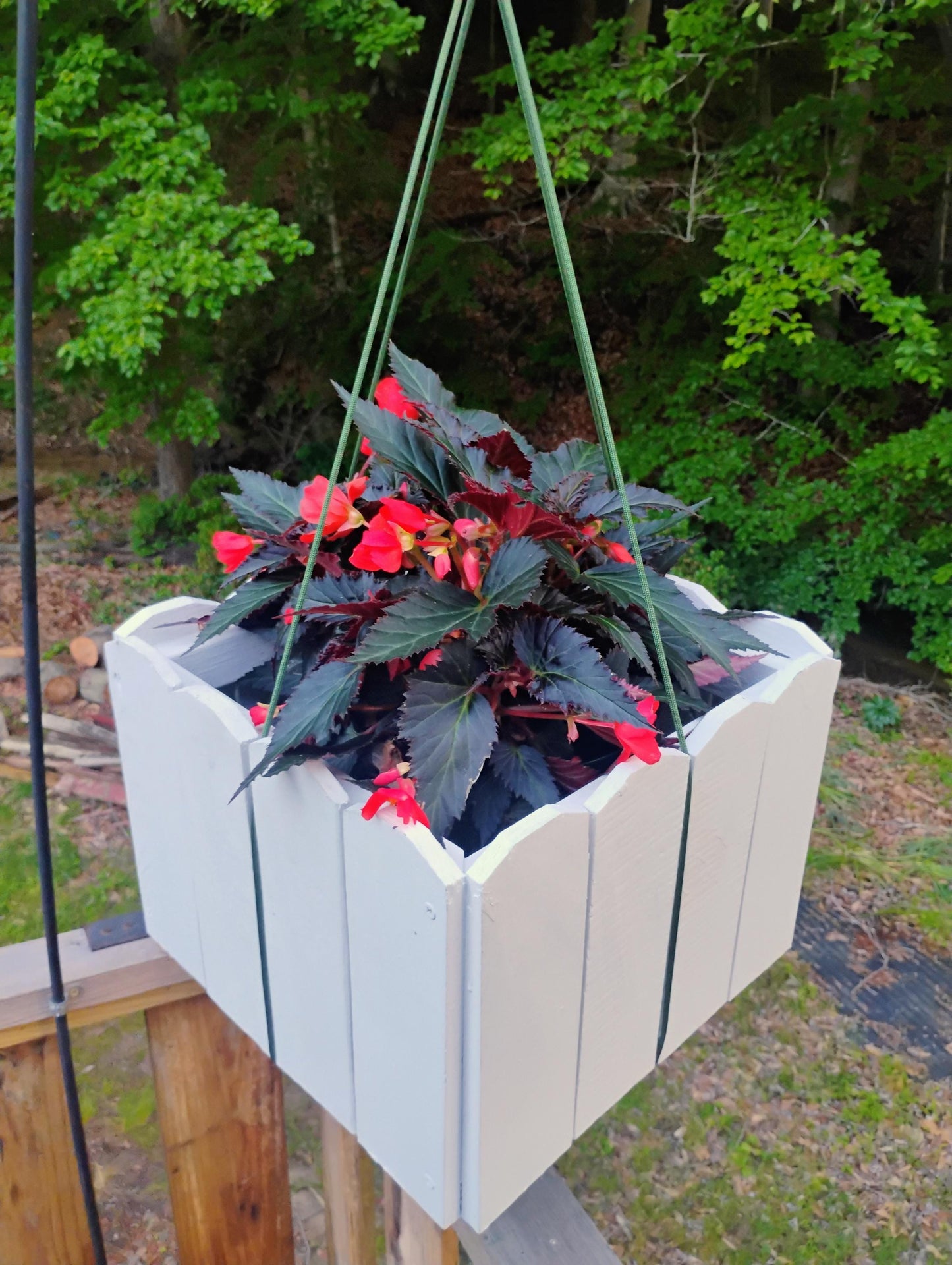Planter wood 13" Dog Ear picket, tabletop or hang, recycled wood